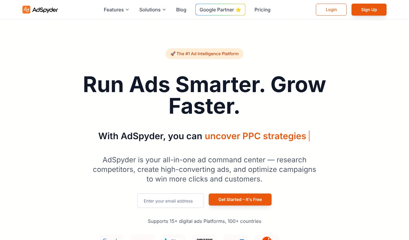 AdSpyder homepage