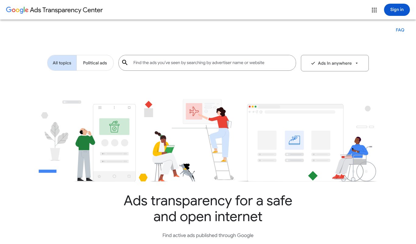Google Ads Transparency Center homepage
