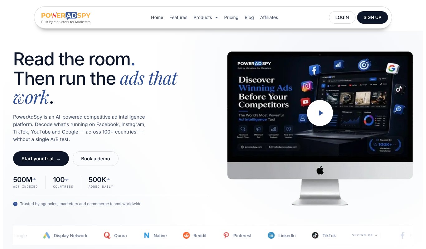 PowerAdSpy homepage