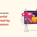 A white background features the title "YouTube Success Secrets: 10 Powerful Tools Used by Top Creators." To the right, an illustration shows a video player displaying a female influencer, with icons representing likes, shares, and messages. This image highlights YouTube Tools, emphasizing YouTube Success Secrets for Top Creators.